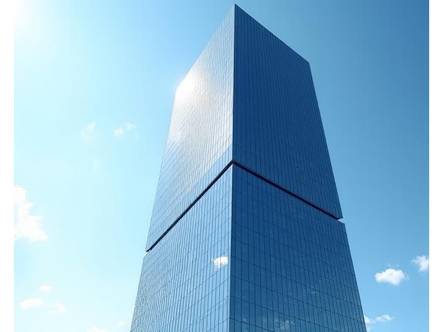 Sleek, modern office building with impressive glass facade.
