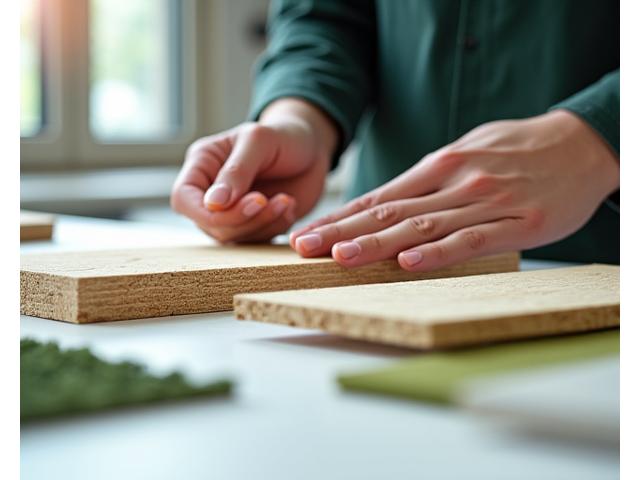 Architect holding samples of sustainable building materials.