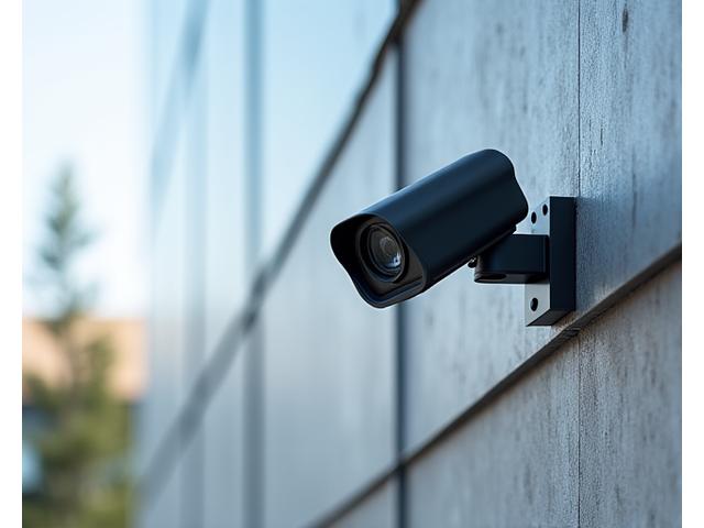 Security camera mounted on a modern building exterior.
