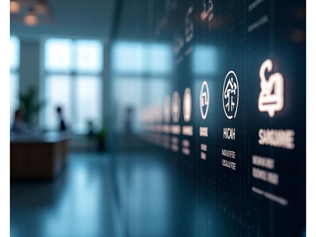 Smart building control panel with illuminated icons.