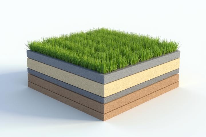 Cross-section diagram illustrating thermal insulation properties of a green roof.