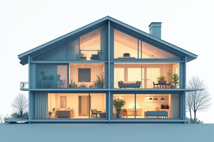 Cross-section of a passive house showing insulation layers