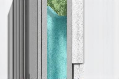 Cross-section of a wall showing thick, continuous insulation with no thermal bridges