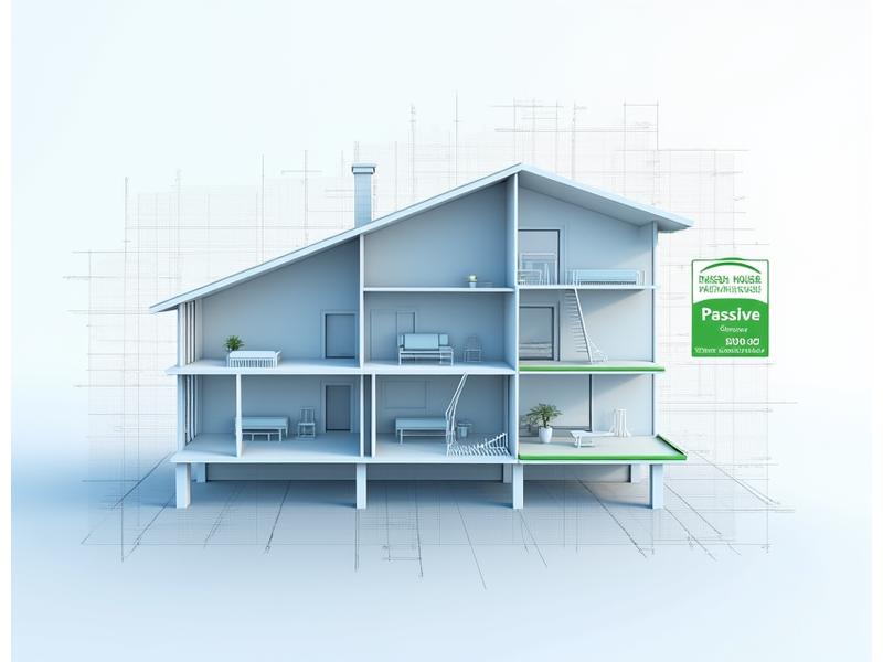Architectural drawing overlayed with energy performance metrics and Passive House certification logo, symbolizing expertise and efficiency