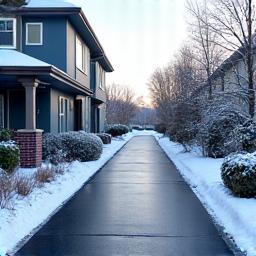 Snow melting system installed under a newly paved driveway